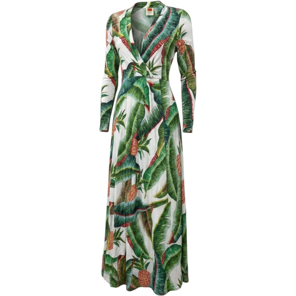 Farm Rio Maxi Dress Women Large Forest Palm Pineapple Plunging Neckline Tropical - Picture 1 of 11